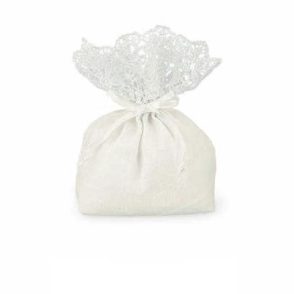 Bomboniera Sacchetto macrame' avorio porta confetti matrimonio 8 x 4 x h 13 cm set 12 pz art 57824