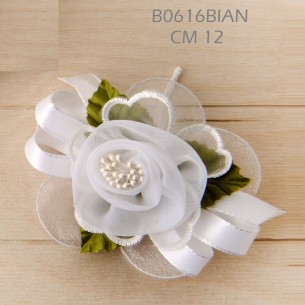 Decorazione Bomboniera Fiore Bianco inserto Racchetta 12 cm set 6 pz art B0616Bianco