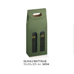 Scatola a 2 Bottiglia Olio LIQUORE da 250 ml Colore Verde Oliva Misura 13x6,5xh33,5 cm Set 50 pz Art 34515