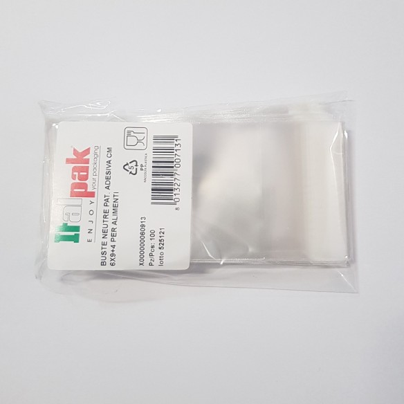 Busta neutra confetti alimenti trasparente Crystal con patella adesiva 6x9+4 cm 100 pz art XC60913