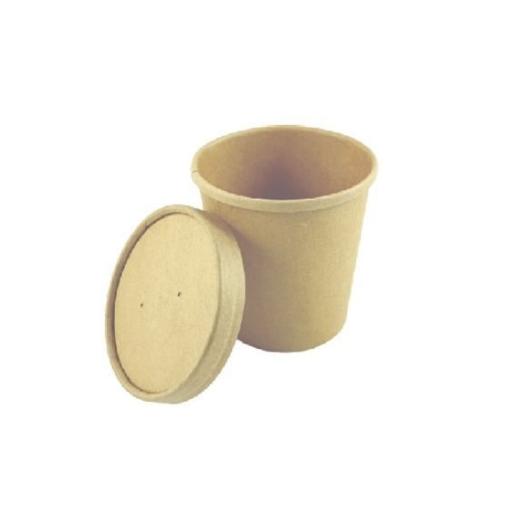 Contenitore + Coperchio monouso Carta AVANA Biodegradabile KRAFT/PE  300+18 PE 9,7x7,5x10 480ml conf 25 pz Art 50721