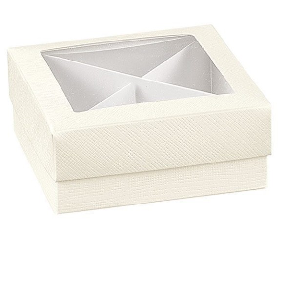 Scatola confetti fondo e coperchio in seta Bianca 10 x 10 x h 4 cm confezione 200pz art 13898