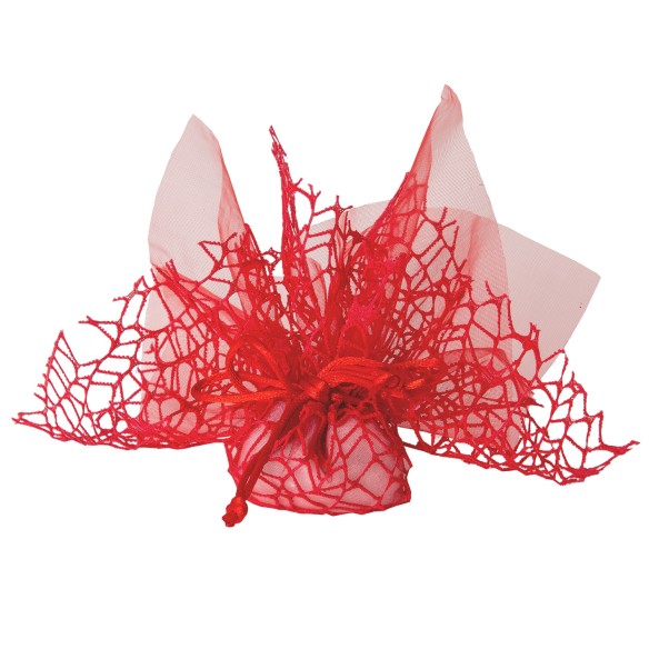 Bomboniera Sacchetto quadrato porta confetti Velo con rete con Tirante in organza Rosso 25 x 25 cm Confezione 10 pz art C1205