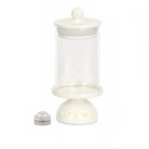 Contenitore Porta dolci biscotti confetti tondo in ceramica bianca inserto cuori  e LED Matrimonio wedding D 11 xh 28,5 cm art 2