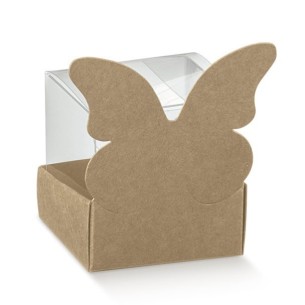 Scatola bomboniera Cestello farfalla 4,5 x 4,5 x h 6 cm Avana  confezione 20 pz pz - art. 35482