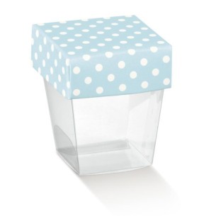 Scatola bomboniera Bicchierino con coperchio celeste pois Bianchi  3,3 x 3,3 x h 5 cm box 10 pz - art 16811