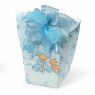 Scatola bomboniera Sacchetto Shoppy Celeste con orsetto 5 x 5 x h 10,5 cm confezione 10 pz art 54759 2