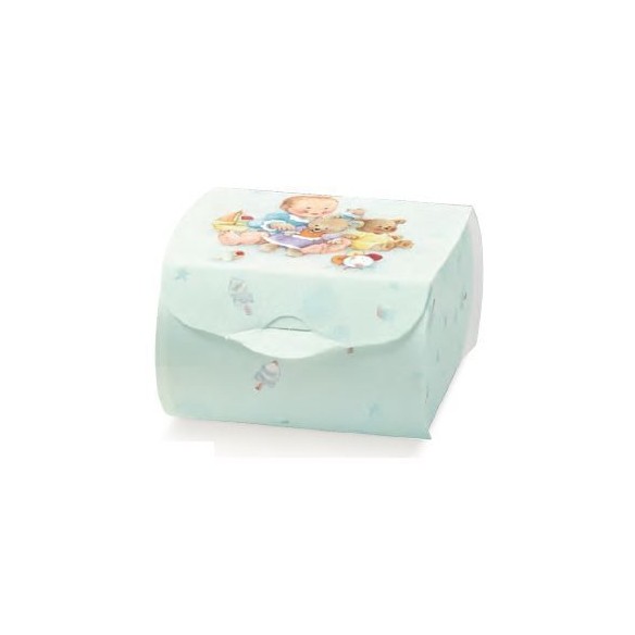 Bomboniera Scatola Confetti COUVETTE colore Celeste inserto bebè Battesimo Nascita Set 10 pz art 12512
