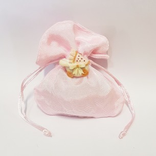 Bomboniera decorazione Sacchetto in tessuto rosa con inserto Carrozzina Ceramica 11 x h 11 confezione 12 pz art 54606