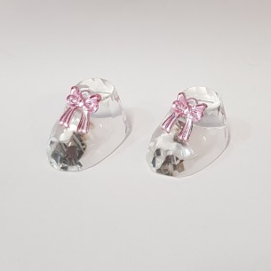 Bomboniera decorazione Coppia scarpette Rosa finto cristallo 3,5 cm Battesimo Nascita art 55910