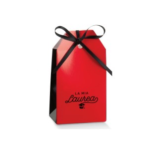 Scatola Confetti modello SACCHETO Rosso con scritta LAUREA nera h 10 x 3,5 x 5,5 cm Set 20 pz art 16955
