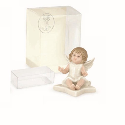 Bomboniera Angelo ceramica avorio con stella con scatola 9 cm Battesimo Nascita art 57811