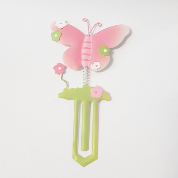 Bomboniera decorazione farfalla Ferma Foglio in metallo Colorato 7 x h 12,5 cm Battesimo Nascita - art 54403