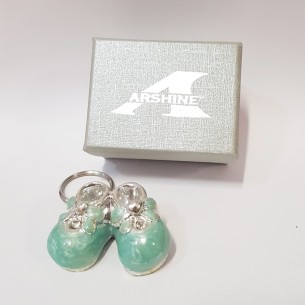 Bomboniera decorazione Coppia scarpette Celeste porta chiavi in resina 4,5 x 3,5 cm Battesimo Nascita art 05159