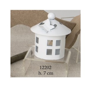 lanterna tonda metallo bianca porta candela 6,5 x h 9 cm Art 12202