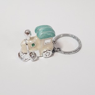 Bomboniera Trenino in resina avorio e Celeste portachiavi 3 x h 3 cm art 56993