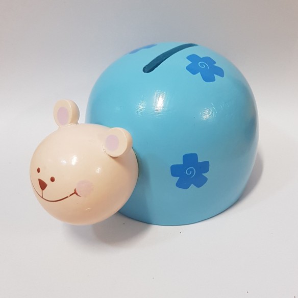 Bomboniera Decorazione gattino  salvadanaio legno celeste 12 x 8 x h 8 cm  Art 54873