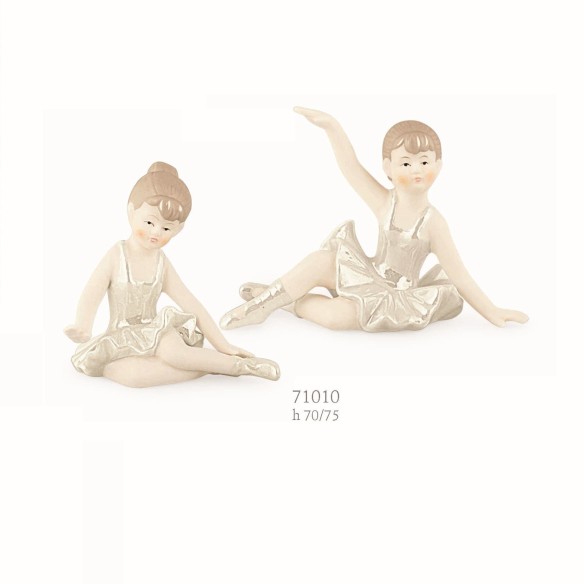 Bomboniera Decorazione Ballerina seduta ceramica Smaltata Figure set 2 pz art 71010