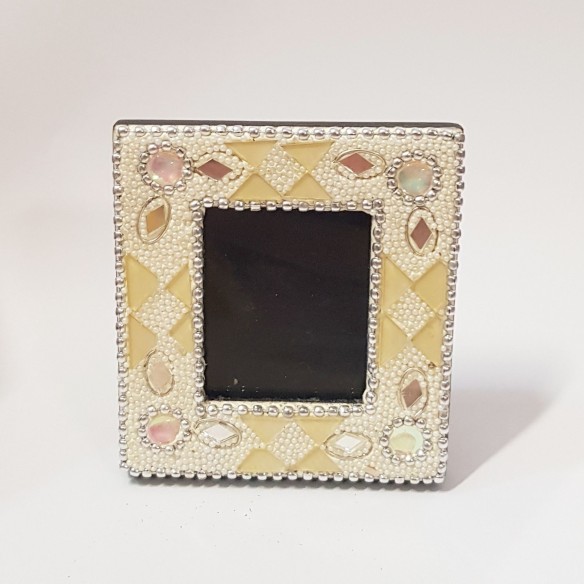 Bomboniera Specchio quadrato con perline Avorio bomboniera 6,5 x h 7 cm art 53253