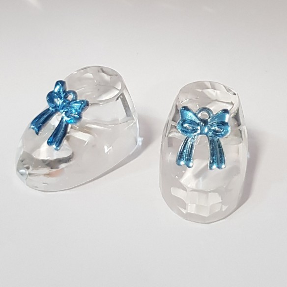 Bomboniera decorazione Coppia scarpette Celeste finto cristallo 3,5 cm Battesimo Nascita art 55916