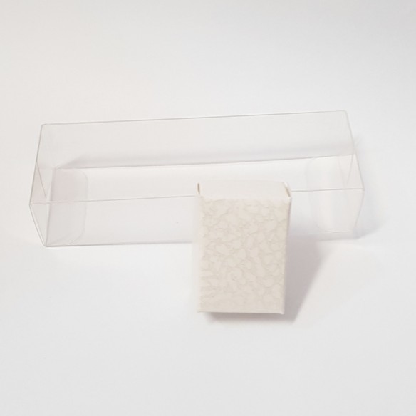 Scatola bomboniera tipo MIX trasparente con tappo PELLE BIANCA 3 x 2 x h 9 cm box 20 pz art 14501
