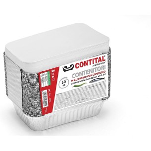 Contenitori Vaschetta in Alluminio CONTITAL con coperchio 2 Porzioni monouso Linea Professionale confezione 50 pezzi Art R1L