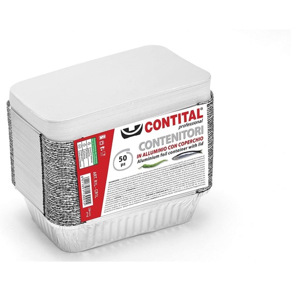 Contenitori Vaschetta in Alluminio CONTITAL con coperchio 2 Porzioni monouso Linea Professionale confezione 50 pezzi Art R1L