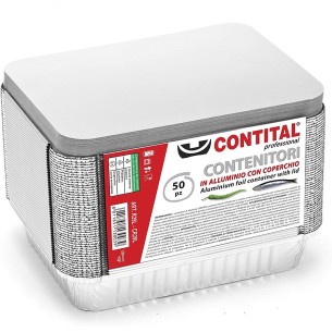Contenitori Vaschetta in Alluminio CONTITAL con coperchio 4 Porzioni monouso Linea Professionale confezione 50 pezzi Art R29L