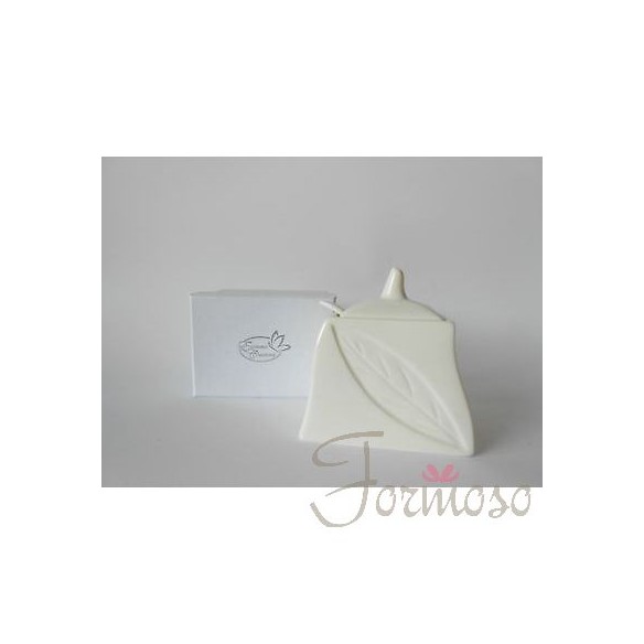 Zuccheriera in porcellana bianca inserto foglia bomboniera 100xh110mm art 02782