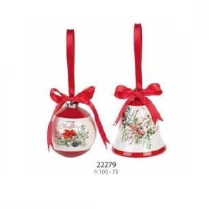 Set Pallina e campanella Natalizia stile BAROCCO in Poli Resina da appendere  decorazione Wedding Natale H 10 - 7,5 cm Confezion