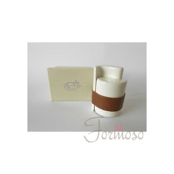Set sale pepe porcellana bianca inserto pelle marrone D60x90 mm art 02796