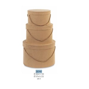Set 3 scatole tonde CAPPELLIERE in Alcantara Beige D. 37,5 - 26 cm Confezione 2 set art 20741
