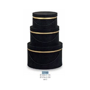 Set 3 scatole tonde CAPPELLIERE in Alcantara Nera e Oro D. 37 - 26 cm Confezione 1 set art  22160