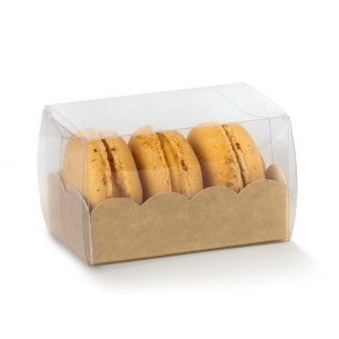 Scatola Astuccio Trasparente con Vaschetta colore AVANA per MACARONS misura 8 x 5 x 5 cm Confezione 200 pz art 39020