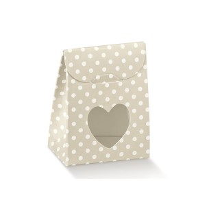 Scatola confetti tipo Sacchetto con  inserto Cuore Tortora 6 x 3,5 x h 8 cm Confezione 10 pz art 16711