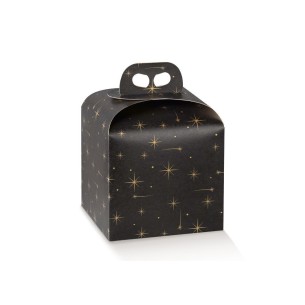 Scatola porta Panettone colore nero con stelle ORO mis. 20 x 20 x h 18 cm Confezione 50 pz Art 38906