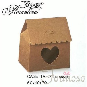 Scatola bomboniera Casetta con finestra cuore Avana 6x4xh7 cm - n 10 pz art 35480