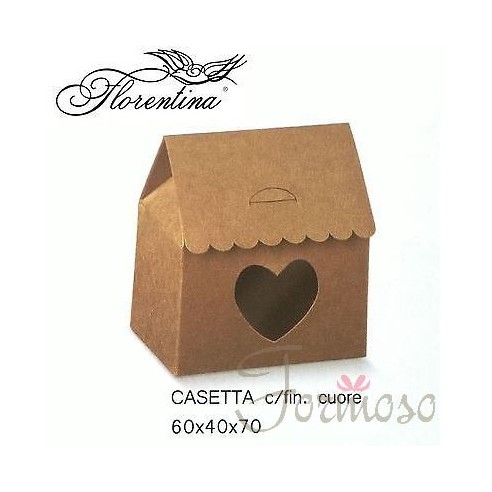 Scatola bomboniera Casetta con finestra cuore Avana 6x4xh7 cm - n 10 pz art  35480