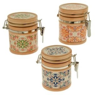 Barattolo ermetico in porcellana modello TRANI con maiolica h 10 cm set 3 pz Art 02A069