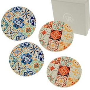 Bomboniera Sotto bicchieri ANDRIA tondi in porcellana vari colori con scatola D 11 cm set 4 pz Art 02A075