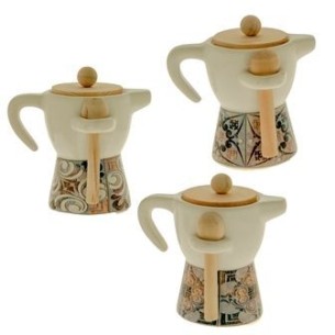 Bomboniera zuccheriera a caffettiera in porcellana maiolica POMPEI vari colori h 10 cm set 3 pz Art 02A082