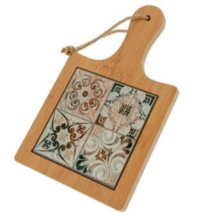 Bomboniera Tagliere in legno e porcellana maiolica POMPEI 12 x 20 cm  Art 02A083