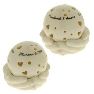 Bomboniera Sfera lavorata con led in porcellana 9 x h 7 cm con Scatola set 2 pz art 02A107