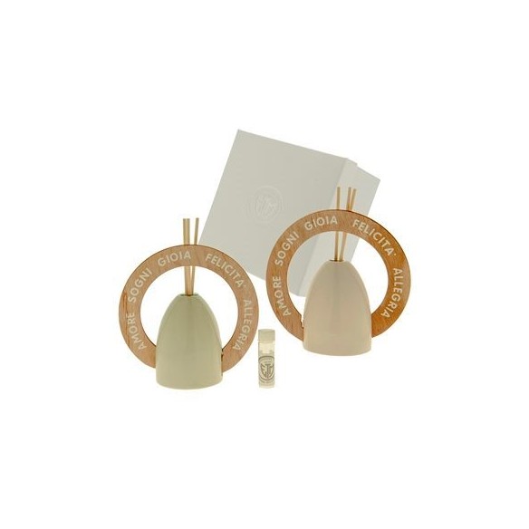 Bomboniera Diffusore in porcellana e legno con scritte h 13 cm con Scatola set 2 pz art 02A119