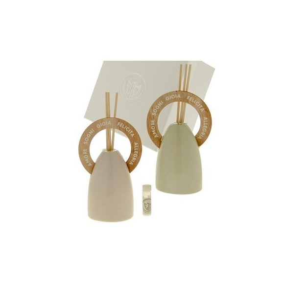 Bomboniera Diffusore in porcellana e legno con scritte h 18 cm con Scatola set 2 pz art 02A120