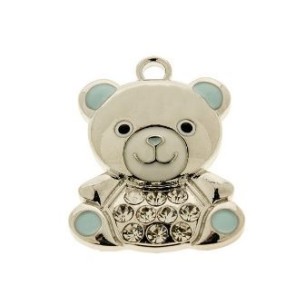 Bomboniera decorazione Ciondolo in metallo Zama argentata e celeste Orsetto 3 Cm confezione 12 pz art 12A045