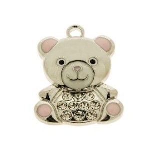 Bomboniera decorazione Ciondolo in metallo Zama argentata e rosa Orsetto 3 Cm confezione 12 pz art 12A046