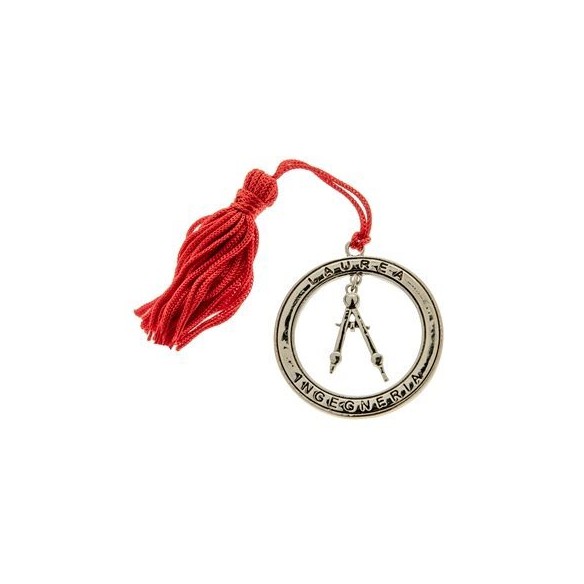 Bomboniera decorazione Ciondolo cerchio in metallo Zama argentata Laurea INGEGNERIA D 4 Cm confezione 12 pz art 12A055