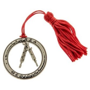 Bomboniera decorazione Ciondolo cerchio in metallo Zama argentata Laurea MEDICINA D 4 Cm confezione 12 pz art 12A056