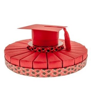 Bomboniera decorazione Torta confetti laurea rosso con cappello tocco e 24 fette + 2 box art SC647